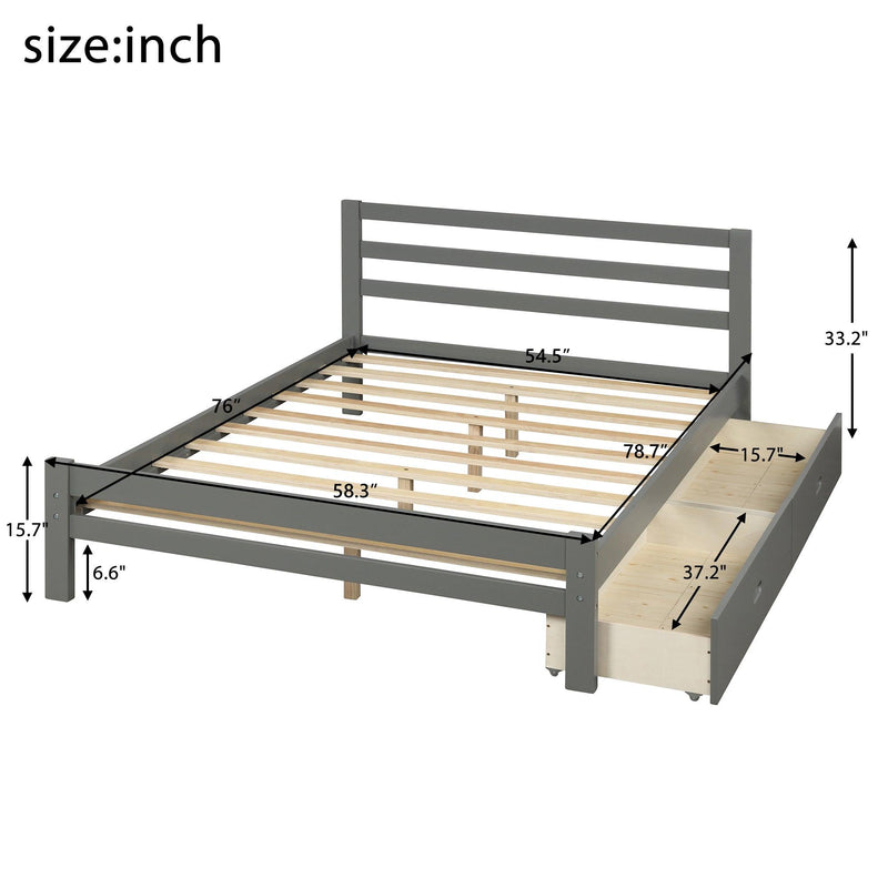 Wood platform bed with two drawers, full (gray) - Urban Living Furniture (Los Angeles, CA)