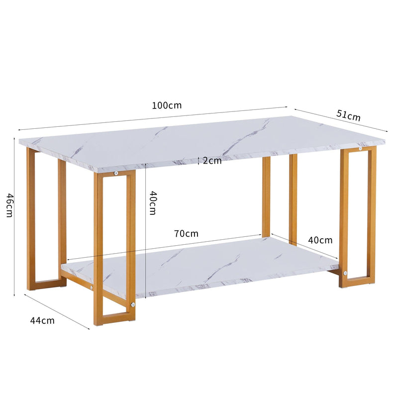 Coffee Table, 2 Layers 1.5cm Thick Marble MDF Rectangle 39.37" L Tabletop Iron Coffee Table , Dining Room, Coffee Shop, Resterant, White Top, ld Leg - Urban Living Furniture (Los Angeles, CA)