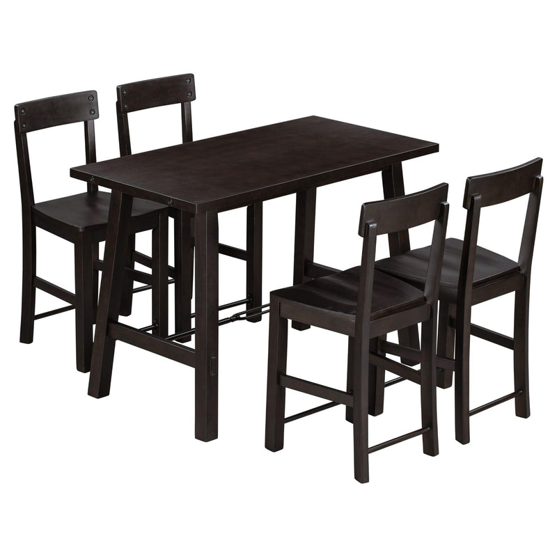 Minimalist industrial Style 5-Piece Counter Height Dining Table Set Solid Wood & Metal Dining Table with Four Chairs for Small Space (Espresso) - Urban Living Furniture (Los Angeles, CA)