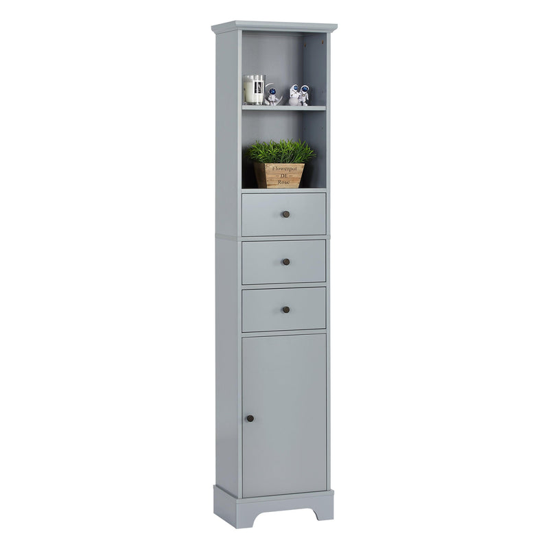 Grey Tall Bathroom Cabinet, FreestandingStorage Cabinet with 3 Drawers and Adjustable Shelf, MDF Board with Painted Finish - Urban Living Furniture (Los Angeles, CA)