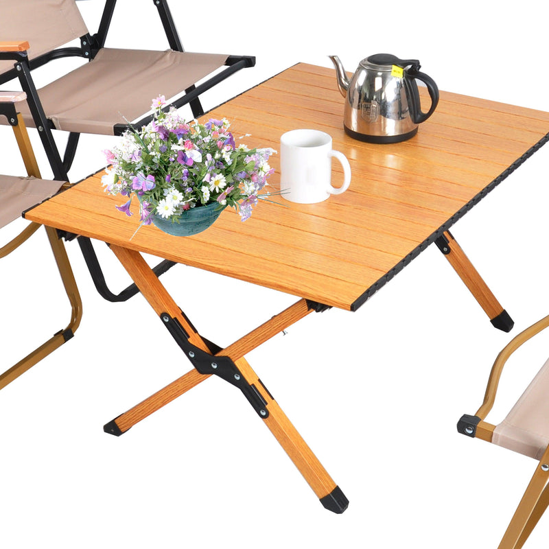 Portable picnic table, rollable aluminum alloy table top, with folding solid X-shaped frame, and handbag  ZB1002MW