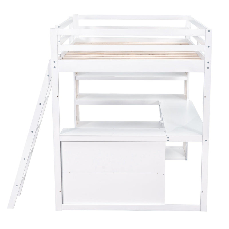 Full Size Loft Bed with Ladder, Shelves, and Desk, White - Urban Living Furniture (Los Angeles, CA)