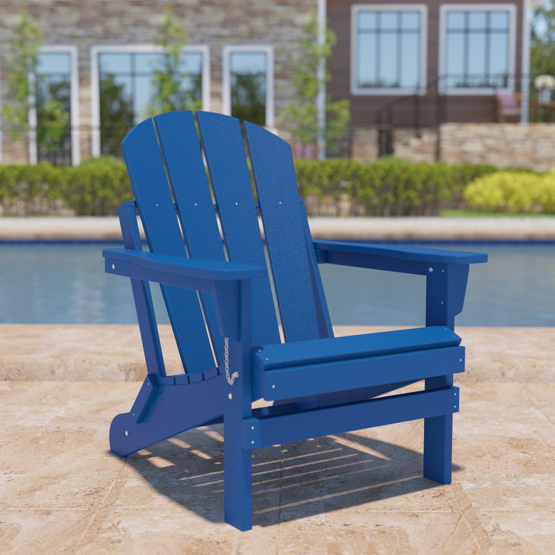 Folding Adirondack Chair Outdoor, Poly Lumber Weather Resistant Patio Chairs for Garden, Deck, Backyard, Lawn Furniture, Easy Maintenance & Classic Adirondack Chairs Design, Navy Blue - Urban Living Furniture (Los Angeles, CA)