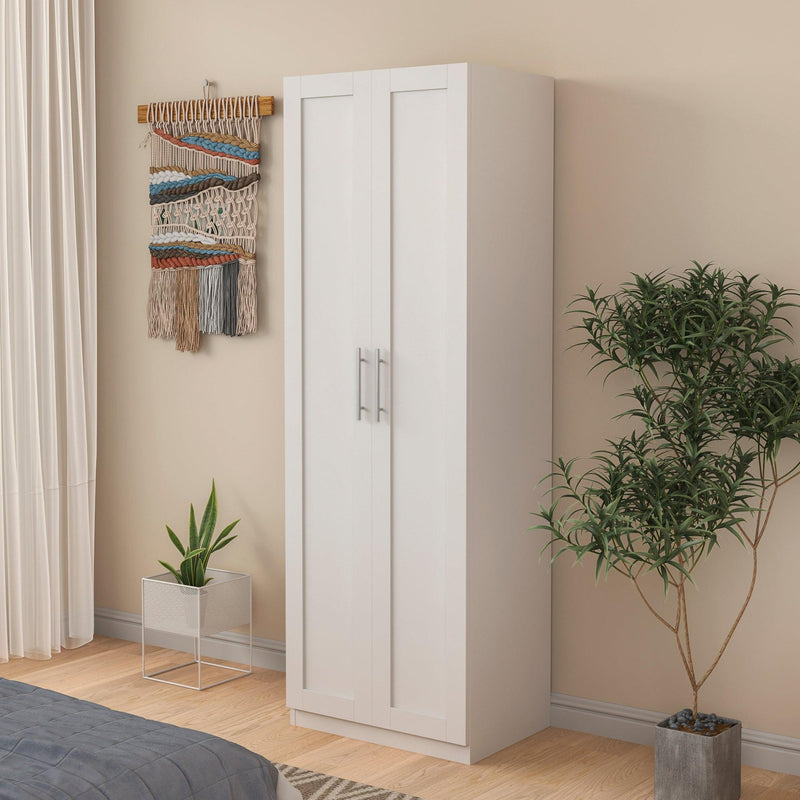 High wardrobe and kitchen cabinet with 2 doors and 3 partitions to separate 4Storage spaces, White