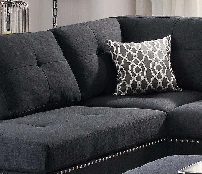 3-pcs Sectional Sofa Black Polyfiber Cushion Sofa Chaise Ottoman Reversible Couch Pillows - Urban Living Furniture (Los Angeles, CA)