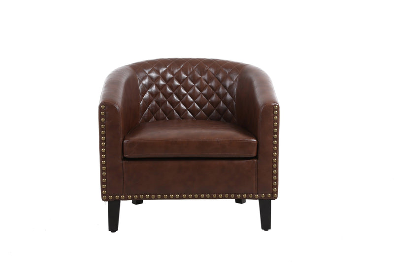 accent Barrel chair living room chair with nailheads and solid wood legs  Brown pu leather - Urban Living Furniture (Los Angeles, CA)