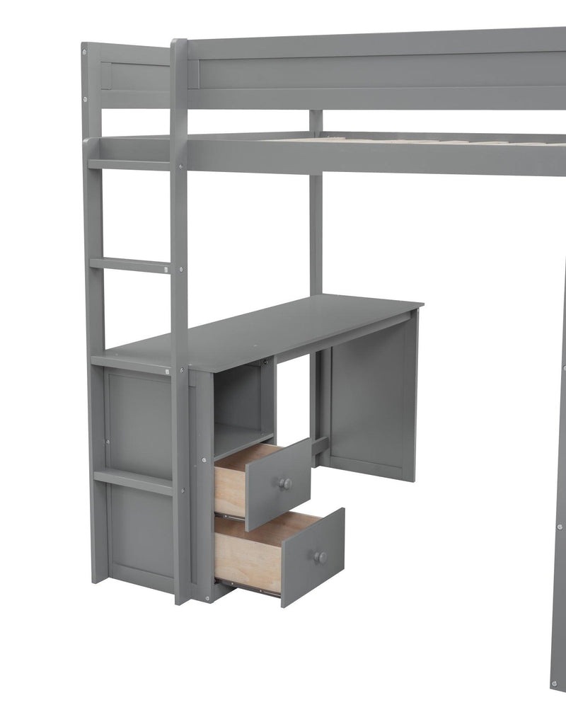 Wood Full Size Loft Bed with Wardrobes and 2-Drawer Desk with Cabinet, Gray - Urban Living Furniture (Los Angeles, CA)