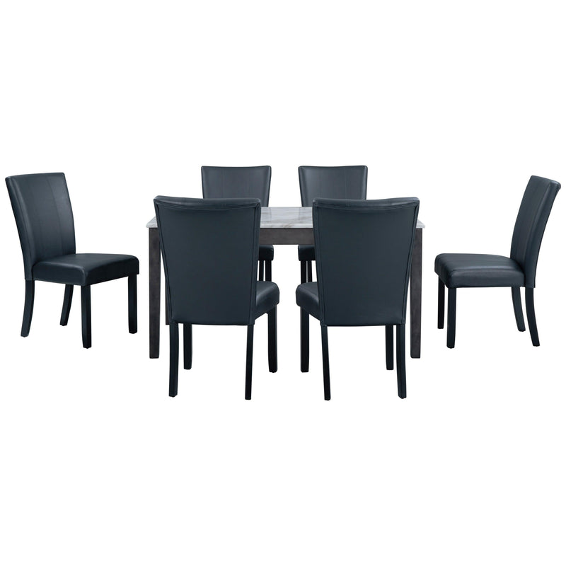 7-piece Dining Table with 2 drawers, table :59.7”x34.5”x30”, chair: 20.5”x26.3”x38.5”,Black