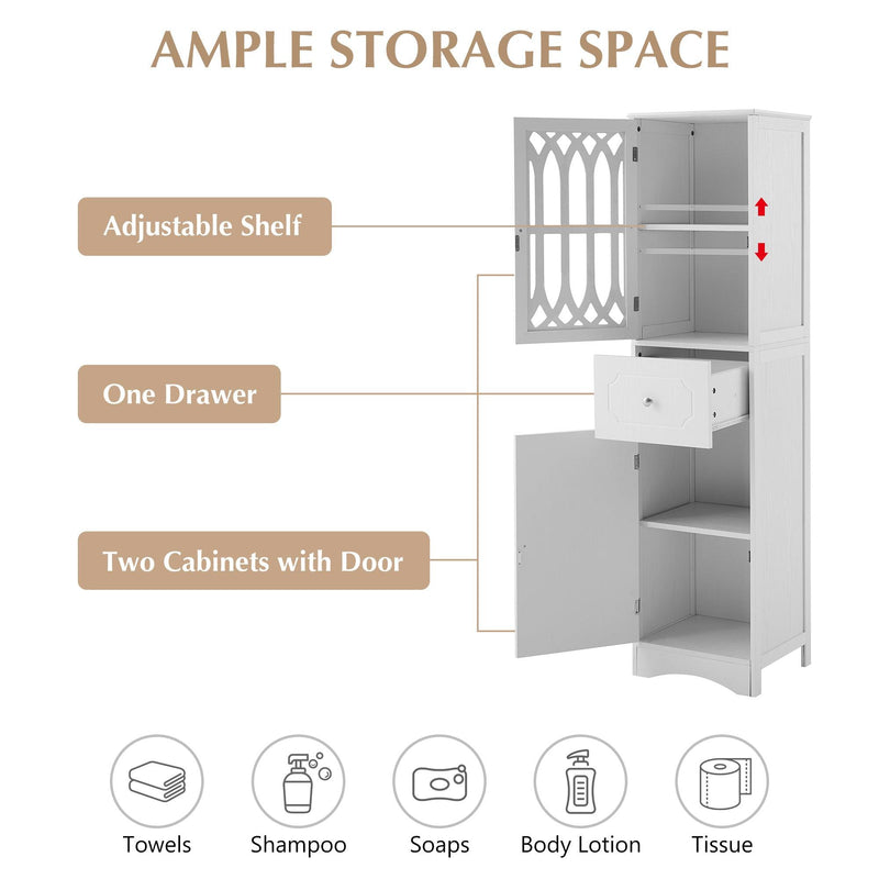 Tall Bathroom Cabinet, FreestandingStorage Cabinet with Drawer and Doors, MDF Board, Acrylic Door, Adjustable Shelf, White - Urban Living Furniture (Los Angeles, CA)