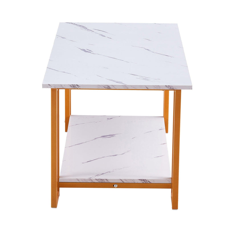 Coffee Table, 2 Layers 1.5cm Thick Marble MDF Rectangle 39.37" L Tabletop Iron Coffee Table , Dining Room, Coffee Shop, Resterant, White Top, ld Leg - Urban Living Furniture (Los Angeles, CA)