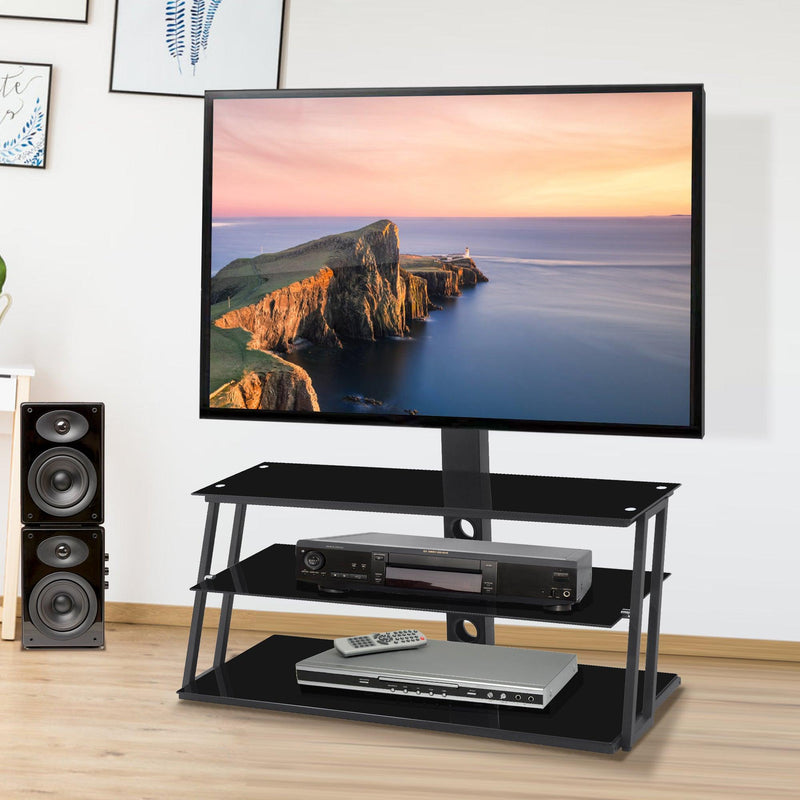 Black Multi-Function Angle And Height Adjustable Tempered Glass  TV Stand - Urban Living Furniture (Los Angeles, CA)