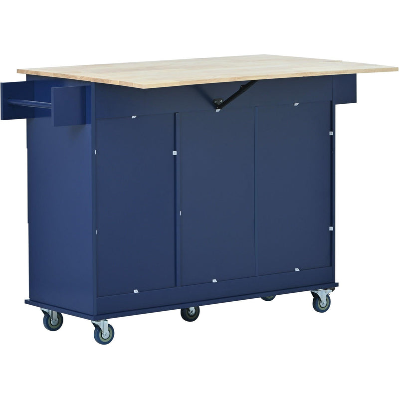 Rolling Mobile Kitchen Island with Drop Leaf - Solid Wood Top, Locking Wheels &Storage Cabinet 52.7 Inch Width（Dark blue） - Urban Living Furniture (Los Angeles, CA)