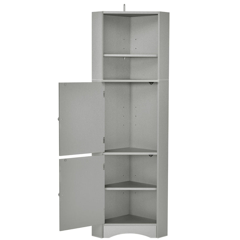 Tall Bathroom Corner Cabinet, FreestandingStorage Cabinet with Doors and Adjustable Shelves, MDF Board, Gray