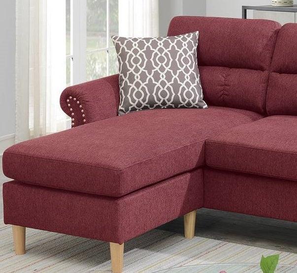 Paparika Red Color Polyfiber Reversible Sectional Sofa Set Chaise Pillows Plush Cushion Couch Nailheads - Urban Living Furniture (Los Angeles, CA)