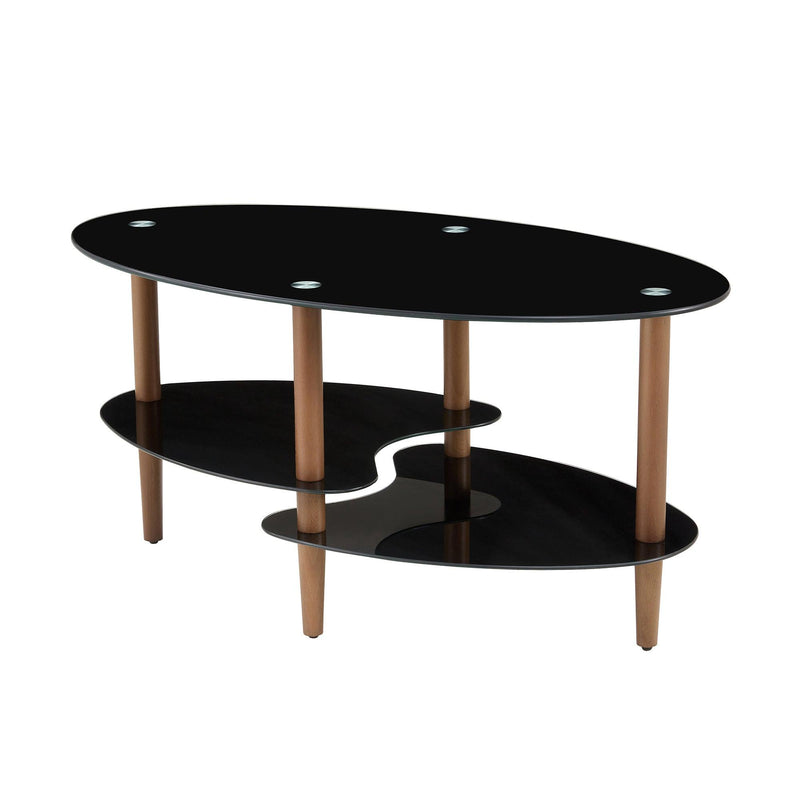 Black Oval glass coffee table,Modern table in living room Oak wood leg tea table 3-layer  glass table - Urban Living Furniture (Los Angeles, CA)