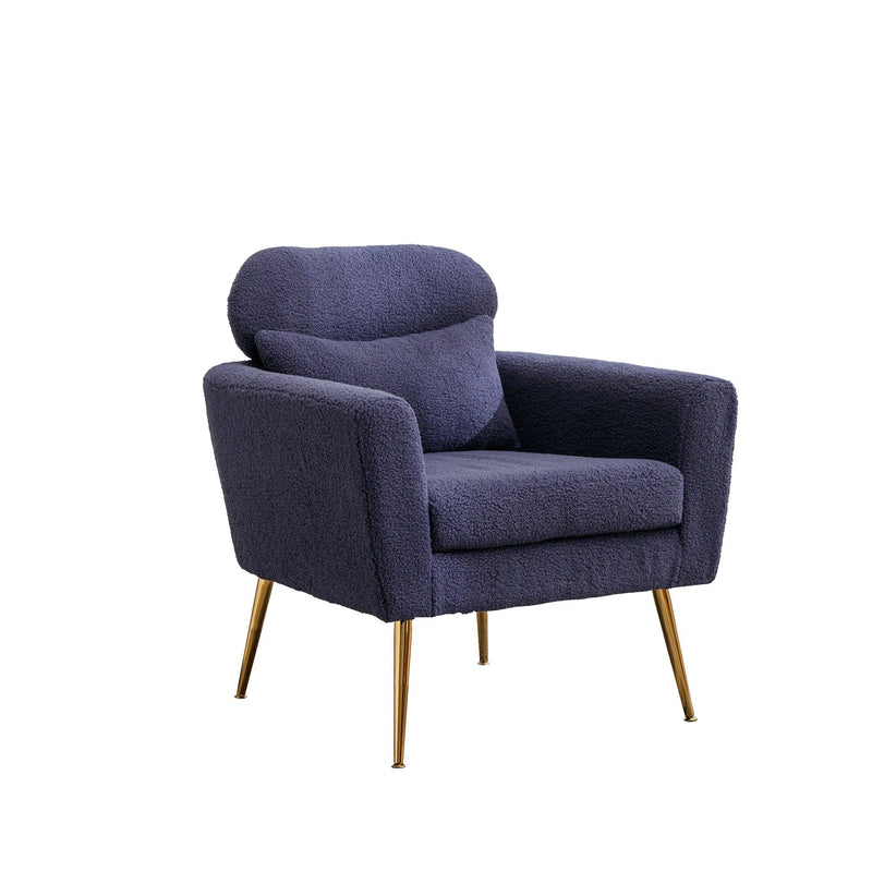 29.5"WModern Boucle Accent Chair Armchair Upholstered Reading Chair Single Sofa Leisure Club Chair with Gold Metal Leg and Throw Pillow for Living Room Bedroom Dorm Room Office, Navy Boucle