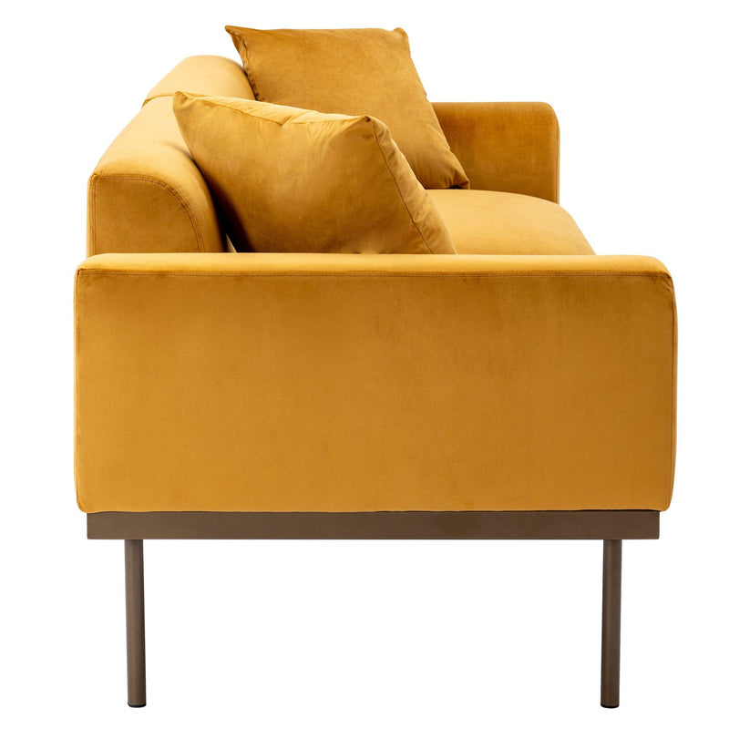 Modern Velvet Sofa with Metal Legs,Loveseat Sofa Couch with Two Pillows for Living Room and Bedroom, Mustard - Urban Living Furniture (Los Angeles, CA)