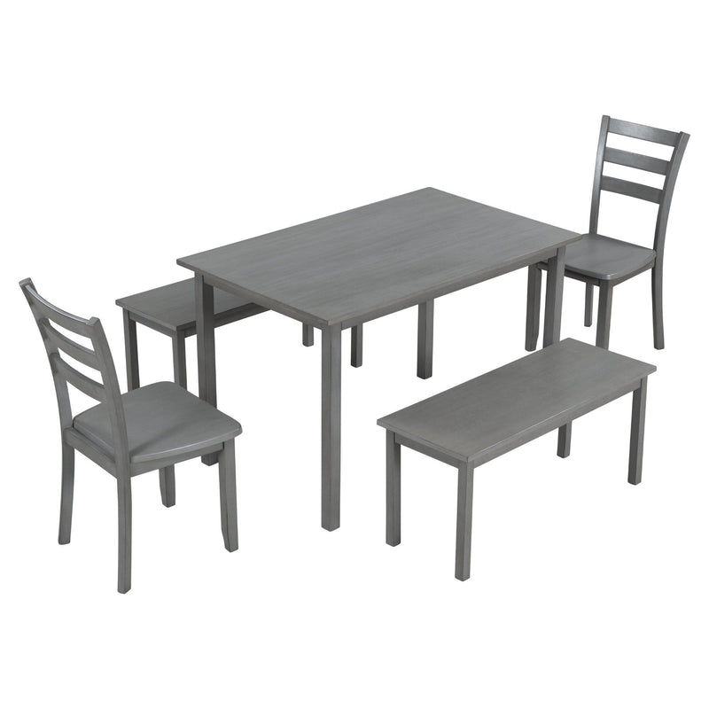 5-piece Wooden Dining Set, Kitchen Table with 2 Dining Chairs and 2 Benches, Farmhouse Rustic Style, Gray - Urban Living Furniture (Los Angeles, CA)