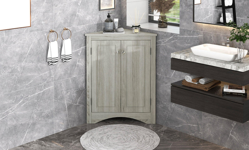 Oak Triangle BathroomStorage Cabinet with Adjustable Shelves, Freestanding Floor Cabinet for Home Kitchen - Urban Living Furniture (Los Angeles, CA)