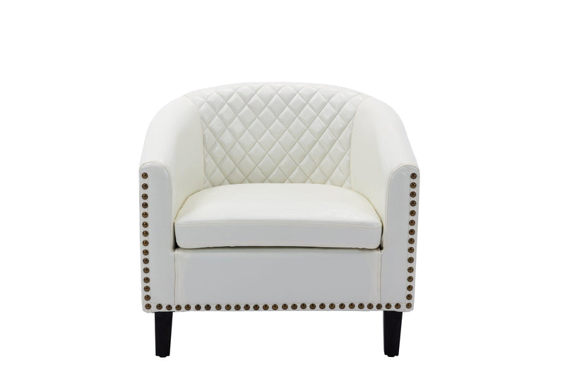 accent Barrel chair living room chair with nailheads and solid wood legs  white  pu leather - Urban Living Furniture (Los Angeles, CA)