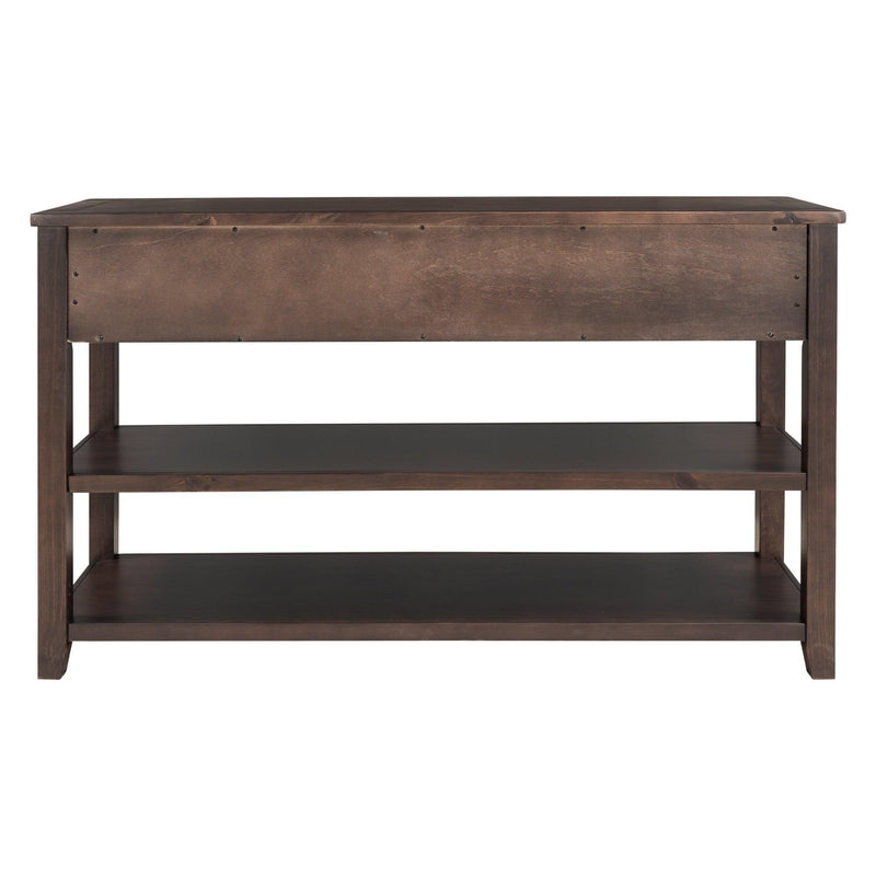 Retro Design Console Table with Two Open Shelves, Pine Solid Wood Frame and Legs for Living Room (Espresso)