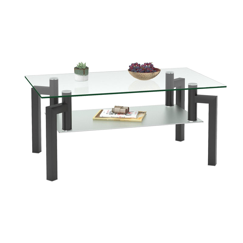 Rectangle Black Glass Coffee Table, Clear Coffee Table，Modern Side Center Tables for Living Room， Living Room Furniture - Urban Living Furniture (Los Angeles, CA)