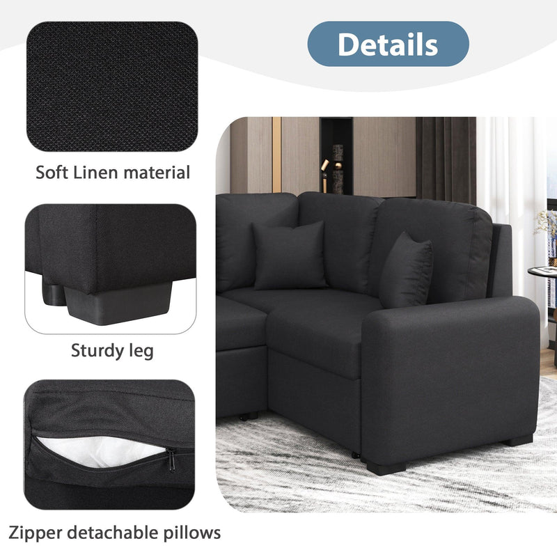 76.7"Sectional Sleeper Sofa with USB Charging Port and Plug Outlet,Pull-Out Sofa Bed with 3 Pillows, L-Shape Chaise for Living Room Small Apartment,Black - Urban Living Furniture (Los Angeles, CA)