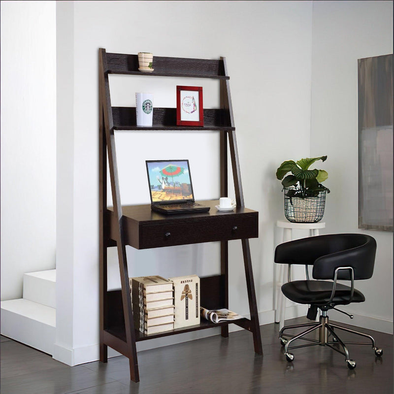 Contemporary Style Ladder Home Office Desk With 3 Open Shelves and 1 Drawer, Brown - Urban Living Furniture (Los Angeles, CA)