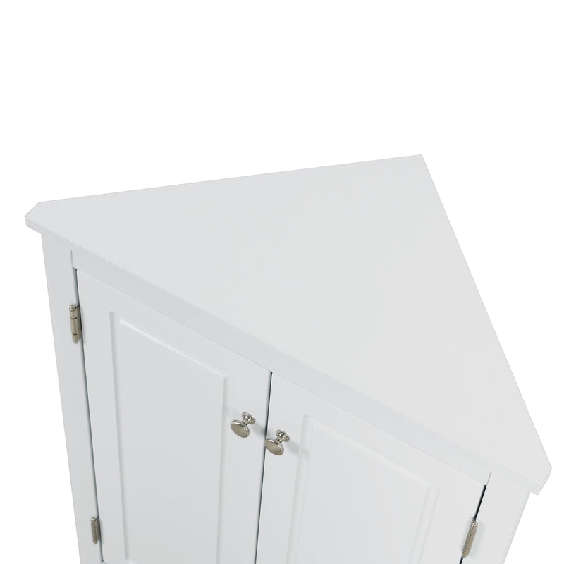 White Triangle BathroomStorage Cabinet with Adjustable Shelves, Freestanding Floor Cabinet for Home Kitchen