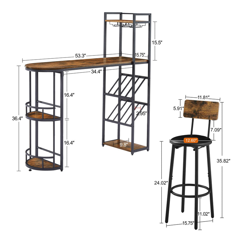 Bar table and stool set with 2 bar stools, with bottle holder, glass holder and side organizer, multifunctional high bar table with space for 8 bottles and 9 glasses. - Urban Living Furniture (Los Angeles, CA)