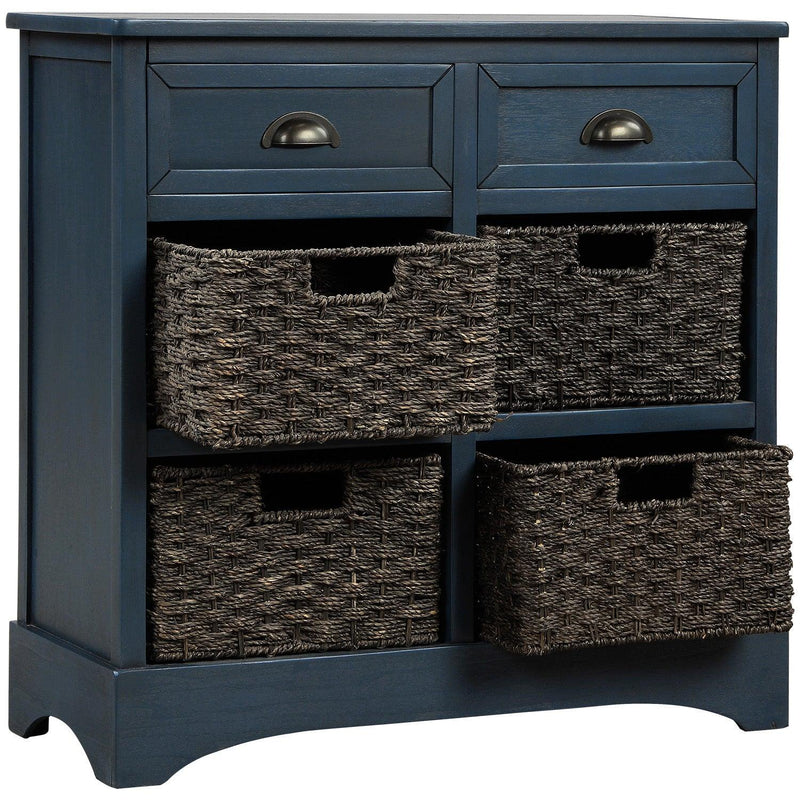 RusticStorage Cabinet with Two Drawers and Four  Classic Rattan Basket for Dining Room/Entryway/Living Room (Antique Navy) - Urban Living Furniture (Los Angeles, CA)