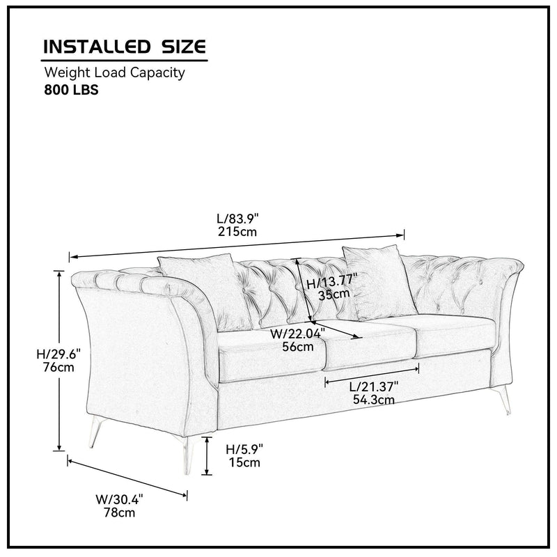 Modern Chesterfield Curved Sofa Tufted Velvet Couch 3 Seat Button Tufed Loveseat with Scroll Arms and ld Metal Legs for Living Room Bedroom Beige - Urban Living Furniture (Los Angeles, CA)