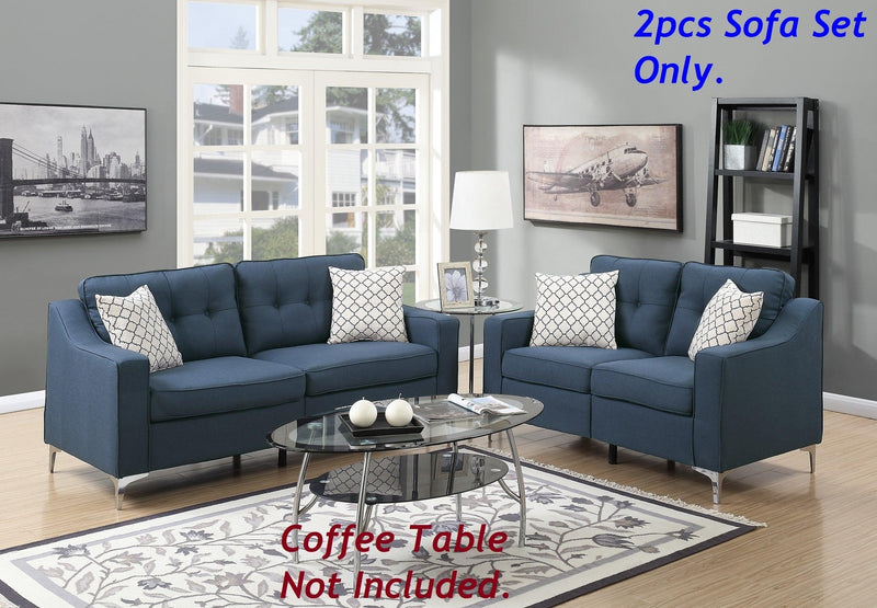 Living Room Navy Glossy Polyfber Sofa And Loveseat Furniture Plywood Metal Legs Couch Pillows 2pc Sofa set