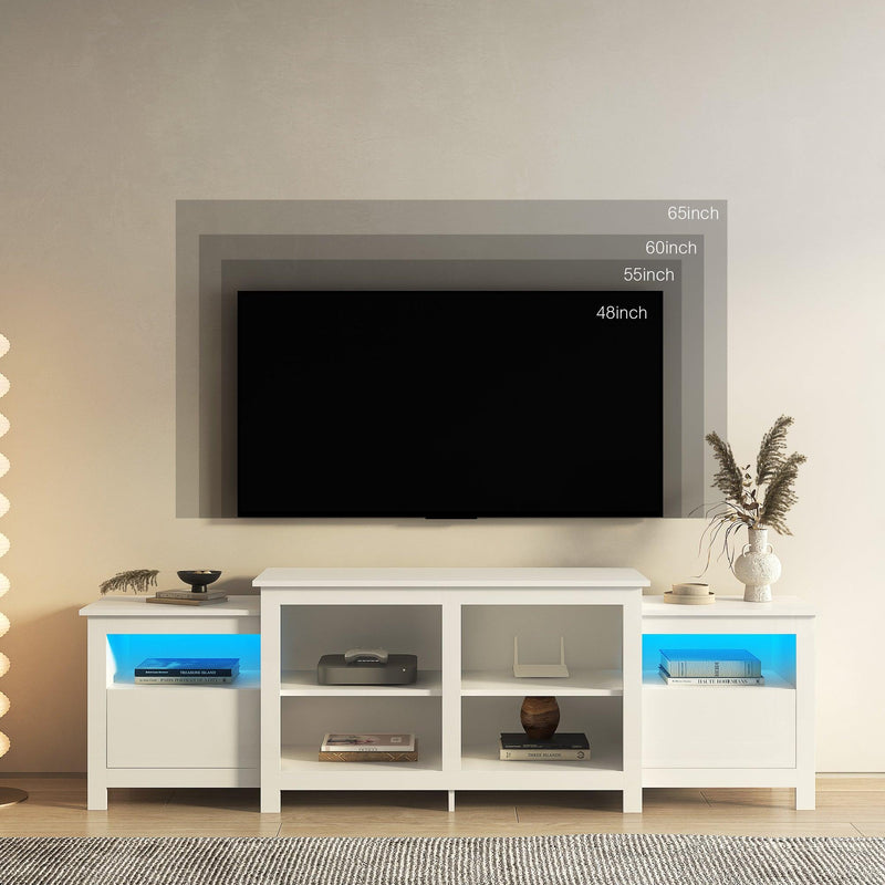 Modern  white TV Stand for 75 inch TV , 16 Colors LED TV Stand w/Remote Control Lights