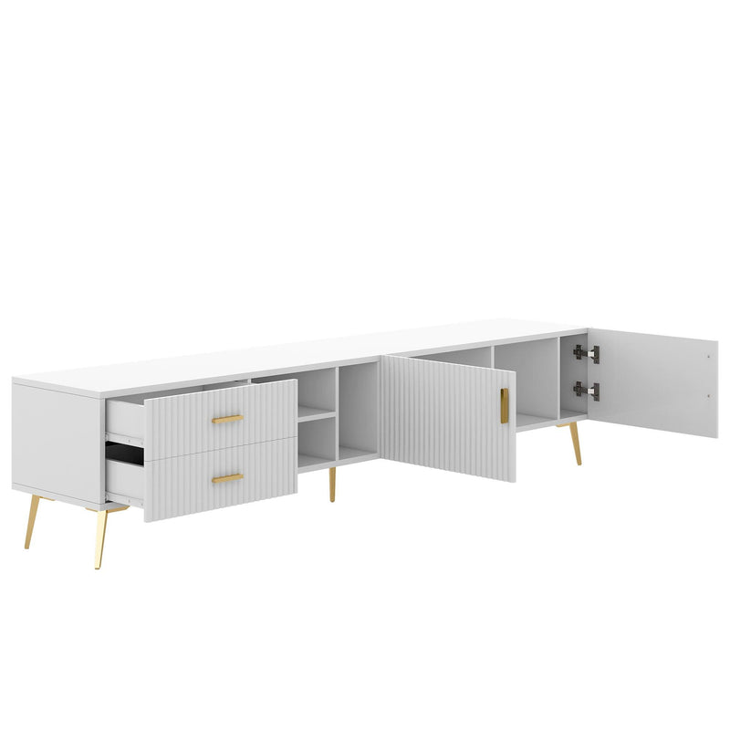 Modern TV Stand with 5 Champagne legs - Durable, stylish, spacious, versatileStorage TVS up to 77" (White) - Urban Living Furniture (Los Angeles, CA)