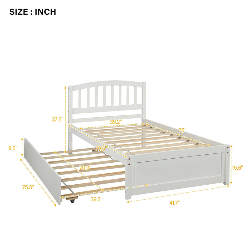 Twin size Platform Bed Wood Bed Frame with Trundle, White - Urban Living Furniture (Los Angeles, CA)