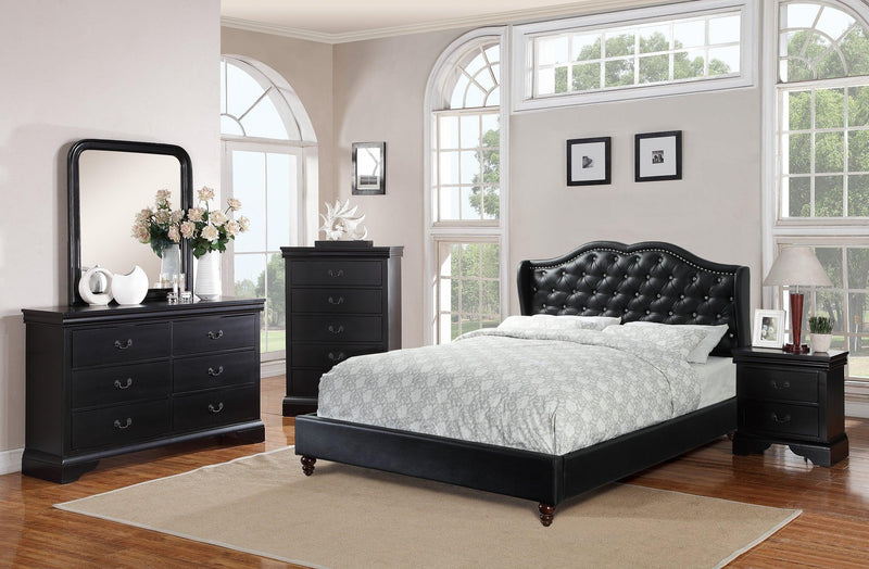 Queen Size Bed 1pc Bed Set Black Faux Leather Upholstered Wingback Design Bed Frame Headboard Bedroom Furniture Tufted Upholstered - Urban Living Furniture (Los Angeles, CA)