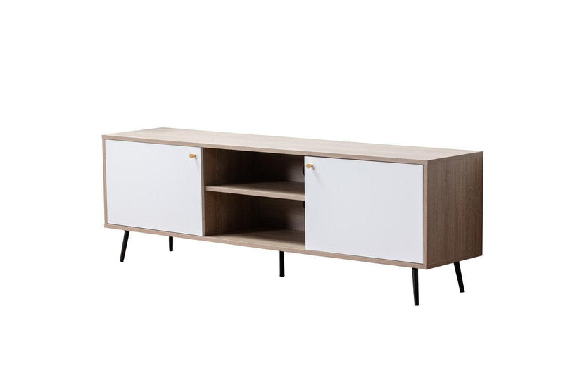 Aurora Light Brown Wood Finish TV Stand with 2 White Cabinets and Modular Shelves - Urban Living Furniture (Los Angeles, CA)