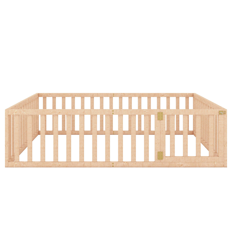 Queen Size Wood Floor Bed Frame with Fence and Door, Natural - Urban Living Furniture (Los Angeles, CA)