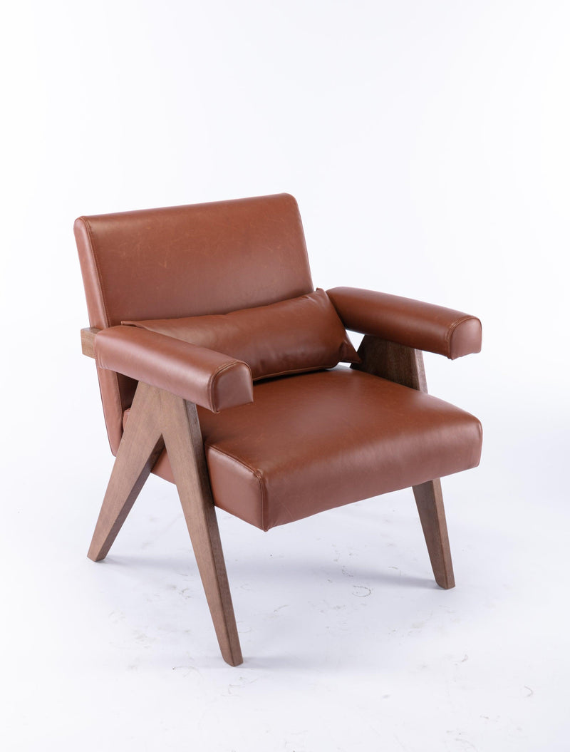 Accent chair, KD rubber wood legs with Walnut finish. PU leather cover the seat. With a cushion.Brown - Urban Living Furniture (Los Angeles, CA)