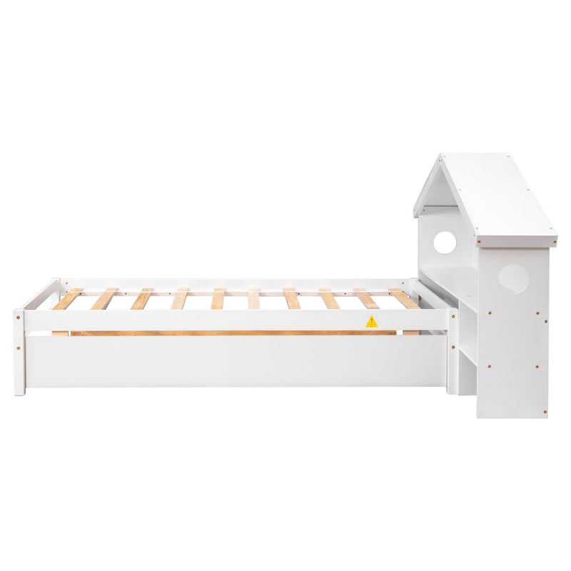 TwinStorage House Bed for kids with Bedside Table, Trundle, White - Urban Living Furniture (Los Angeles, CA)