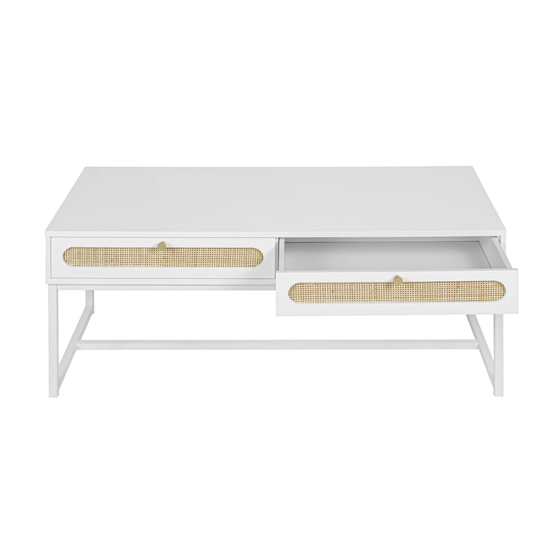 2 Rattan Drawer Coffee Table，Modern Furniture Decor，for Living Room Reception，Easy Assembly，Rectangular Unique Coffee Table