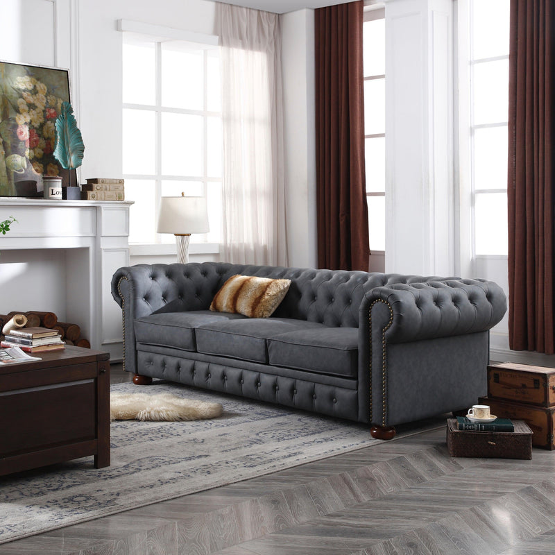 Classic Chesterfield Sofa Dark Grey Faux Leather - Urban Living Furniture (Los Angeles, CA)