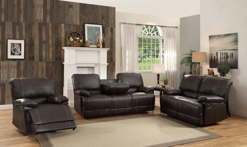 Dark Brown Double Reclining 1pc Sofa with Center Drop-Down Cup Holder Comfortable Plush Seating Solid Wood Plywood Furniture - Urban Living Furniture (Los Angeles, CA)