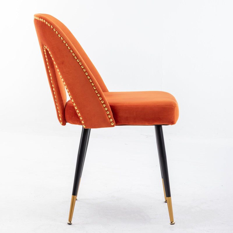 Akoya CollectionModern | Contemporary Velvet Upholstered Dining Chair with Nailheads and Gold Tipped Black Metal Legs, Orange，Set of 2 - Urban Living Furniture (Los Angeles, CA)