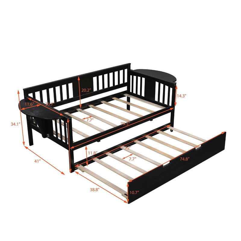 Twin Wooden Daybed with Trundle Bed  , Sofa Bed for Bedroom Living Room, Espresso - Urban Living Furniture (Los Angeles, CA)