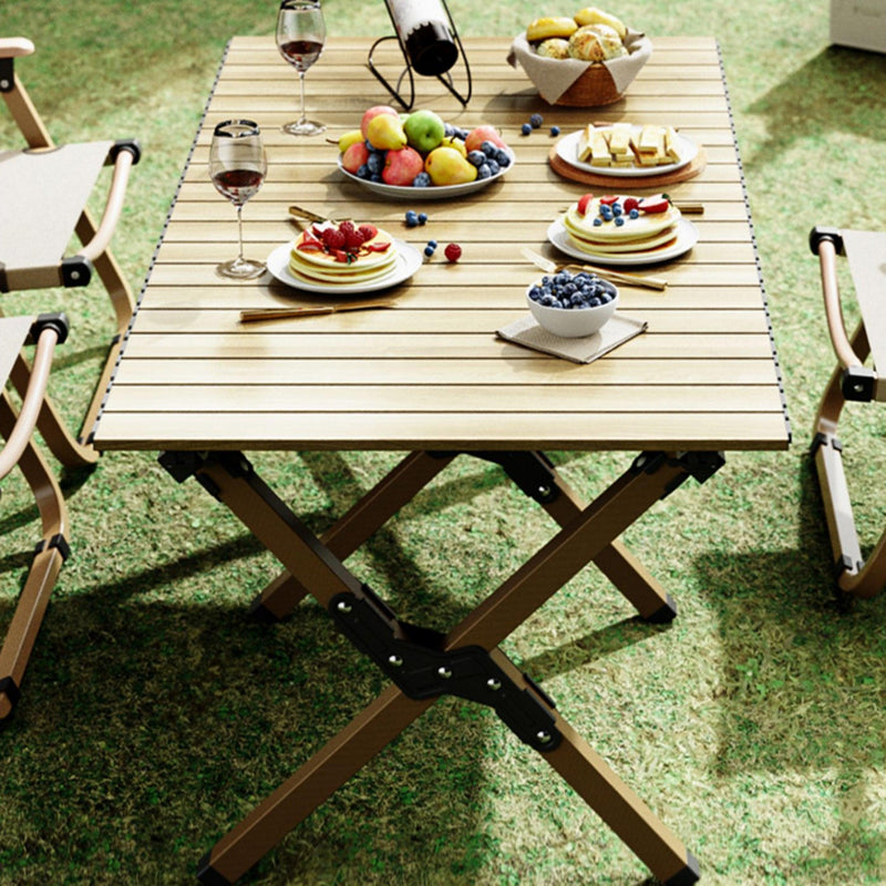 Portable picnic table, rollable aluminum alloy table top, with folding solid X-shaped frame, and handbag ZB1003MW