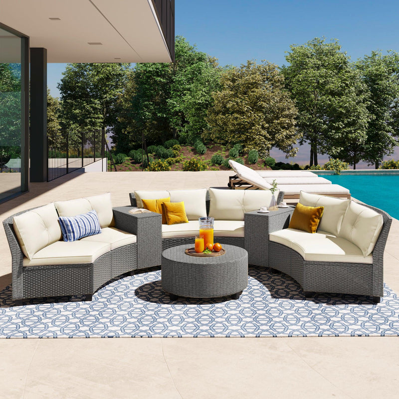 6 - Person Fan-shaped Rattan Suit Combination with Cushions and Table,Suitable for Garden - Urban Living Furniture (Los Angeles, CA)