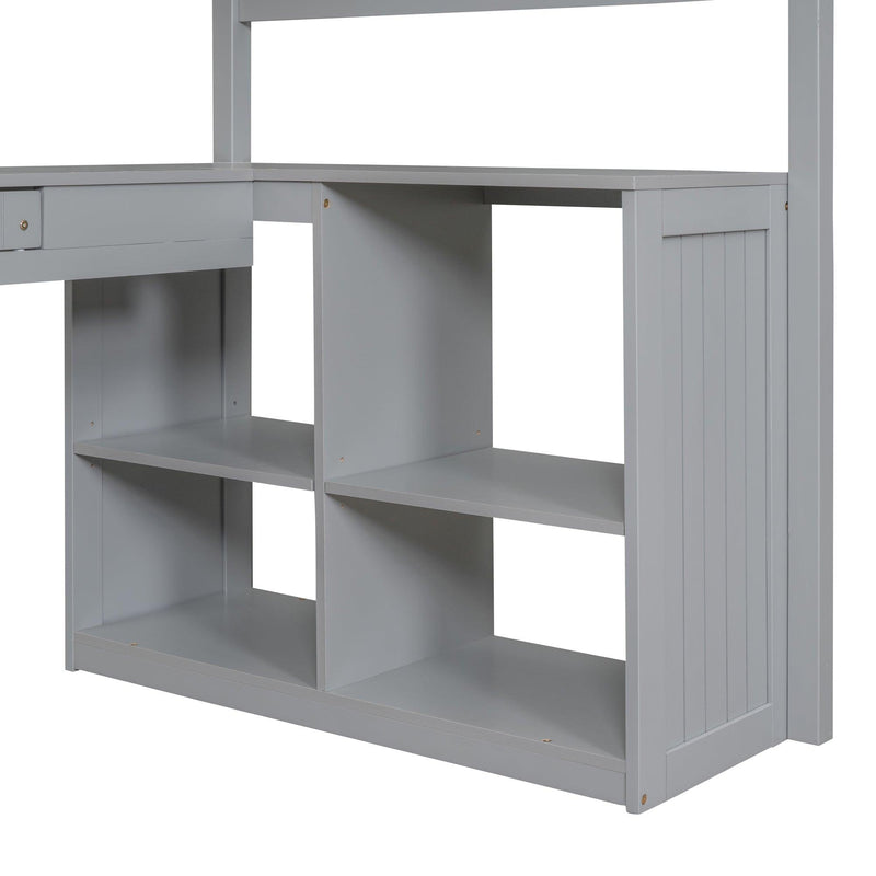 Twin size Loft Bed with Drawers, Cabinet, Shelves and Desk, Wooden Loft Bed with Desk - Gray - Urban Living Furniture (Los Angeles, CA)