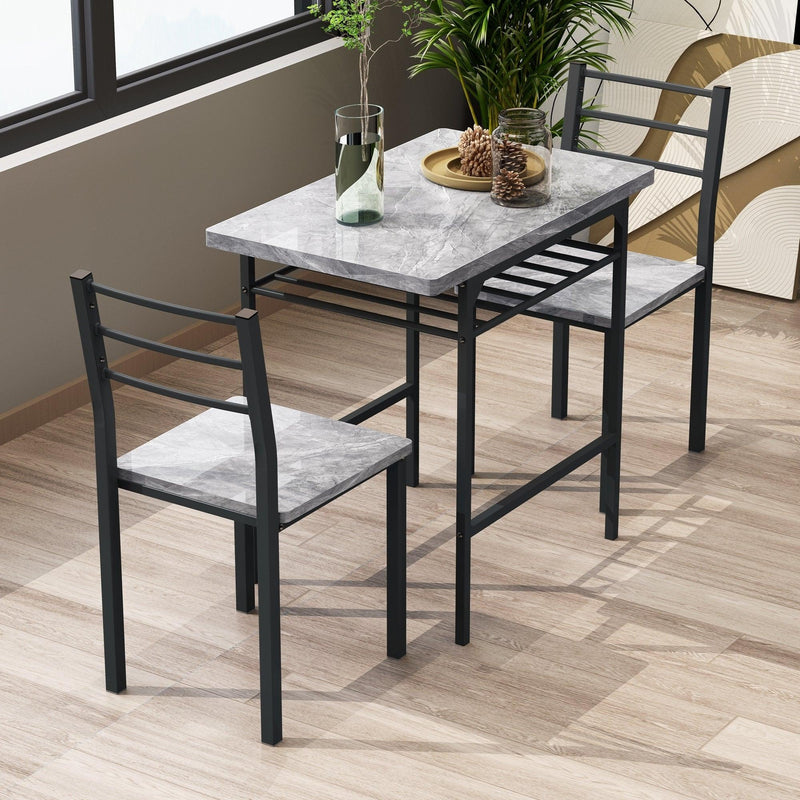 Modern 3-Piece  Dining Table Set with  2 Chairs for Dining Room，Black Frame+Printed Gray Marble Finish - Urban Living Furniture (Los Angeles, CA)